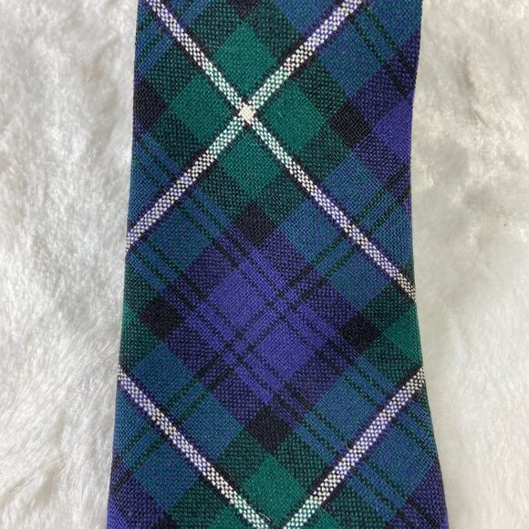 Tartan Plaid 100% New Wool Necktie - Made In Scotland Blue Green - Picture 5 of 7